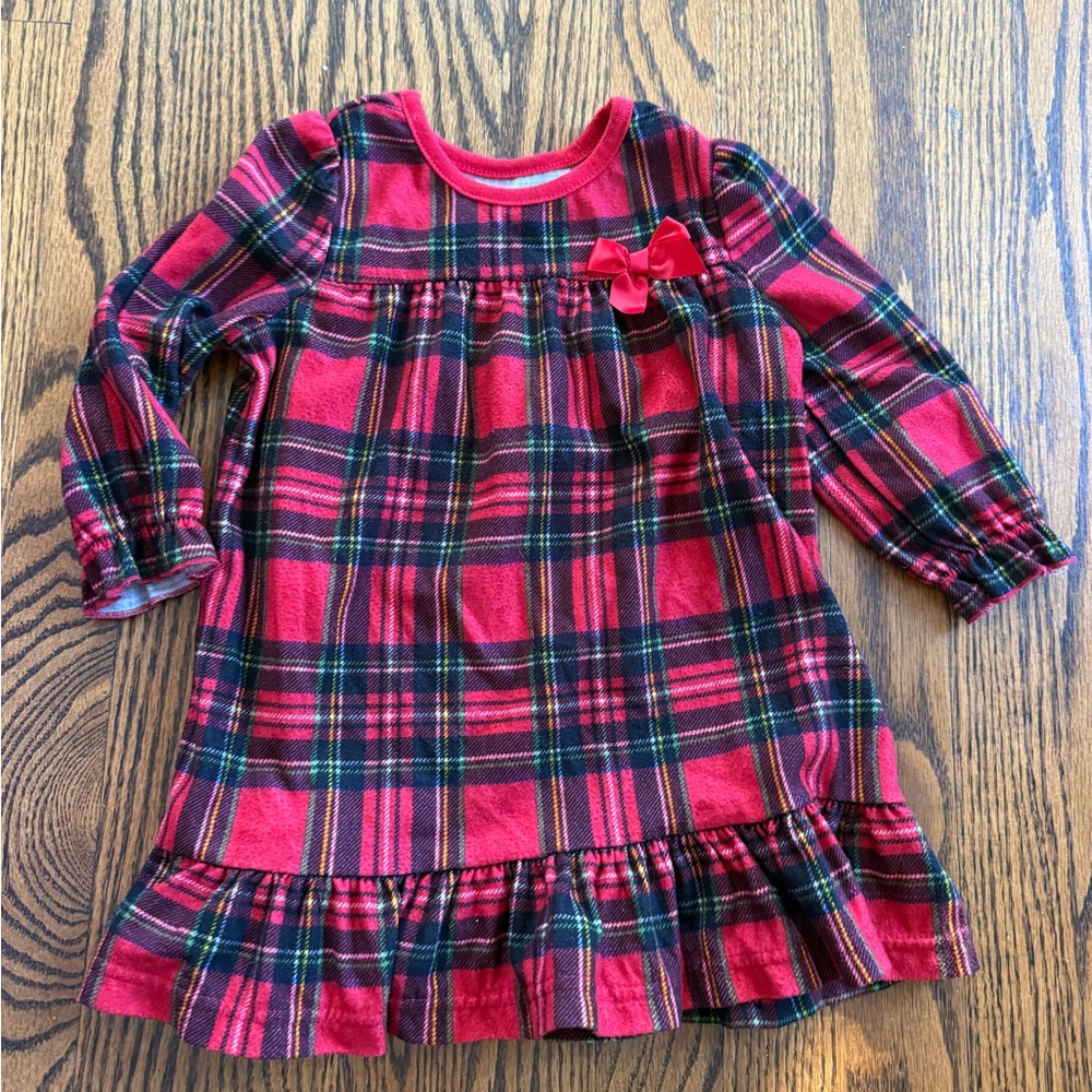 Plaid Long Sleeve holiday nightgown  with Bow